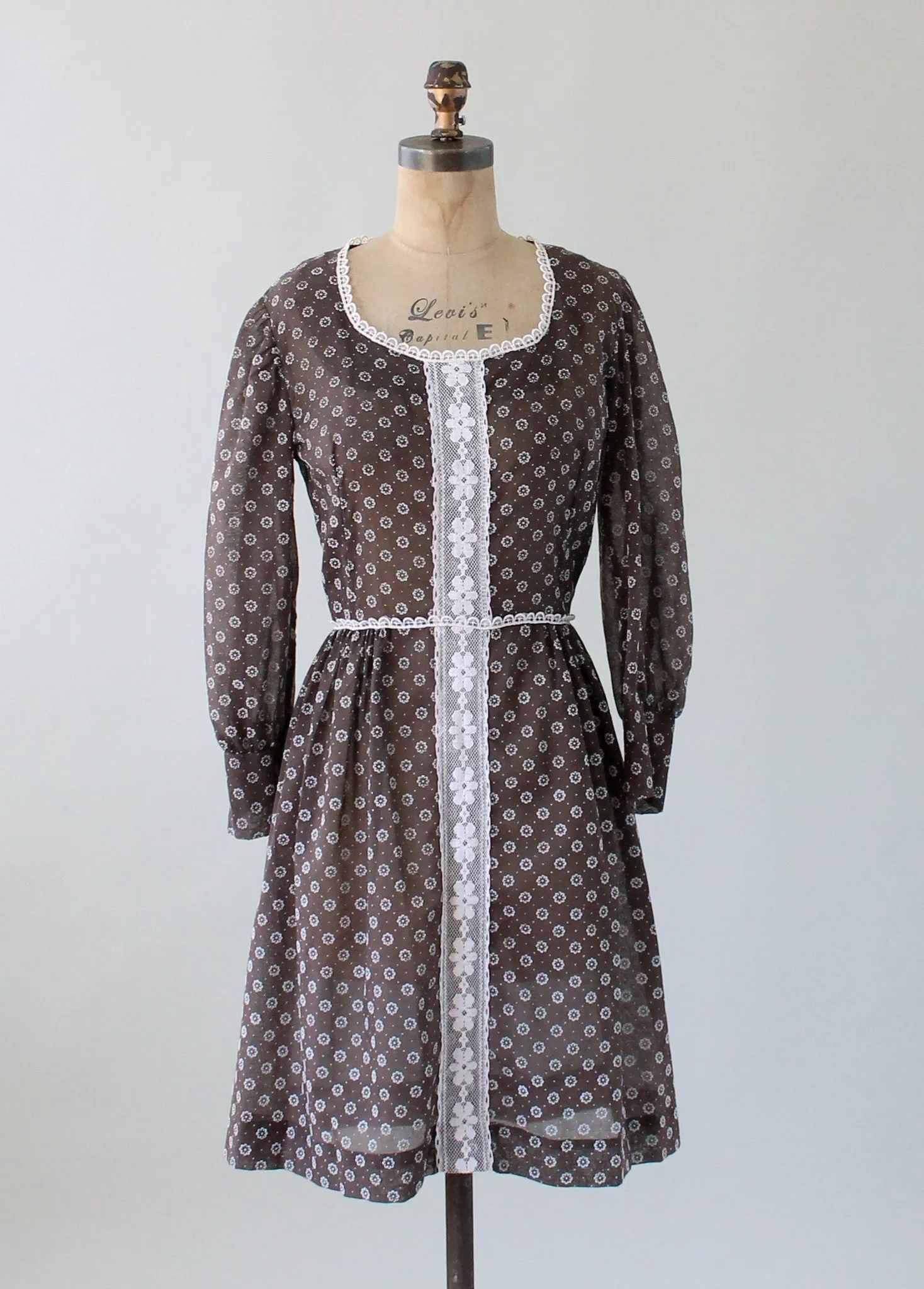 Vintage 1960s Pixie Girl Sheer Flower Dot Day Dress