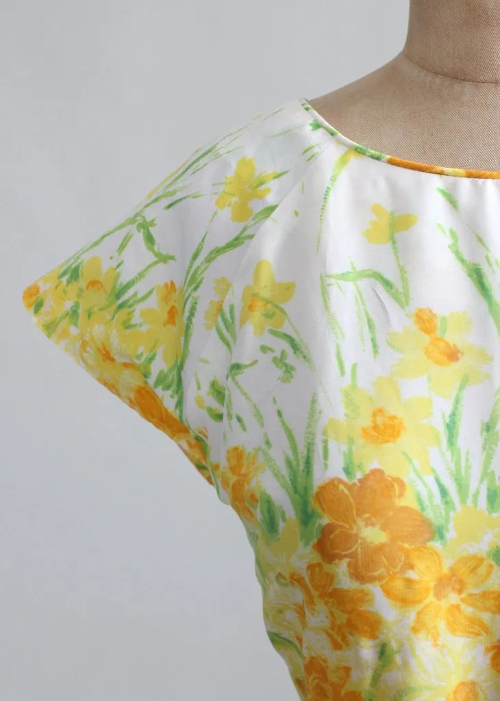 Vintage 1960s Yellow Floral Nylon Day Dress