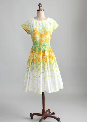 Vintage 1960s Yellow Floral Nylon Day Dress