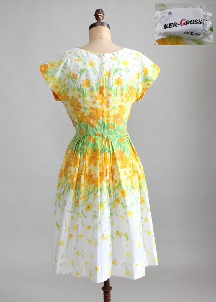 Vintage 1960s Yellow Floral Nylon Day Dress