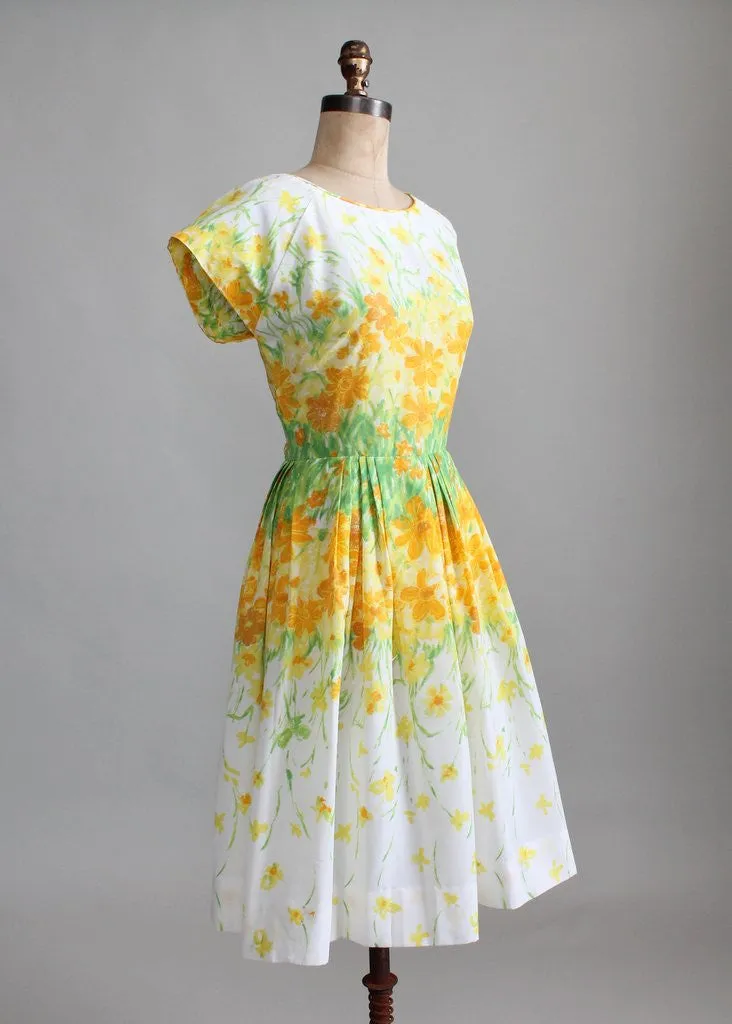 Vintage 1960s Yellow Floral Nylon Day Dress