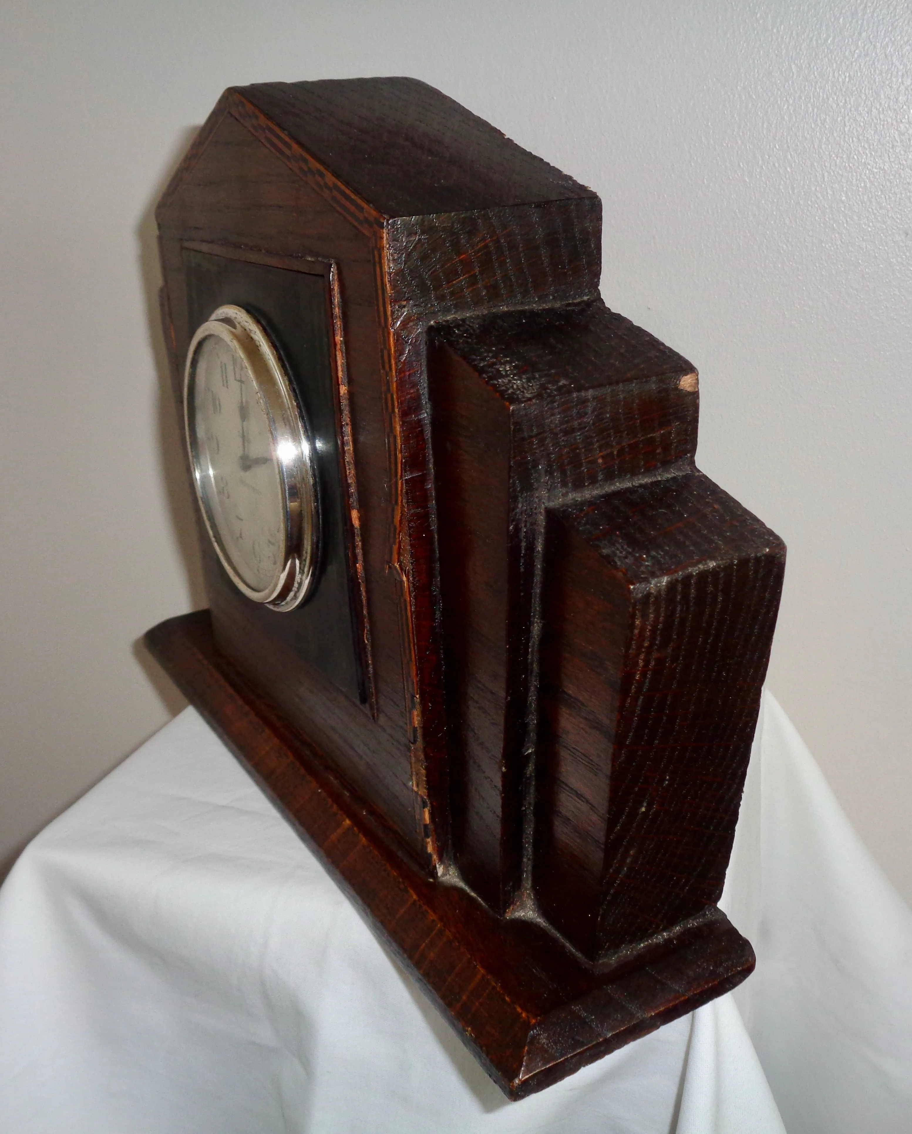 Vintage Art Deco Wood Mounted Rands 8 Day Swiss Mantelpiece Clock