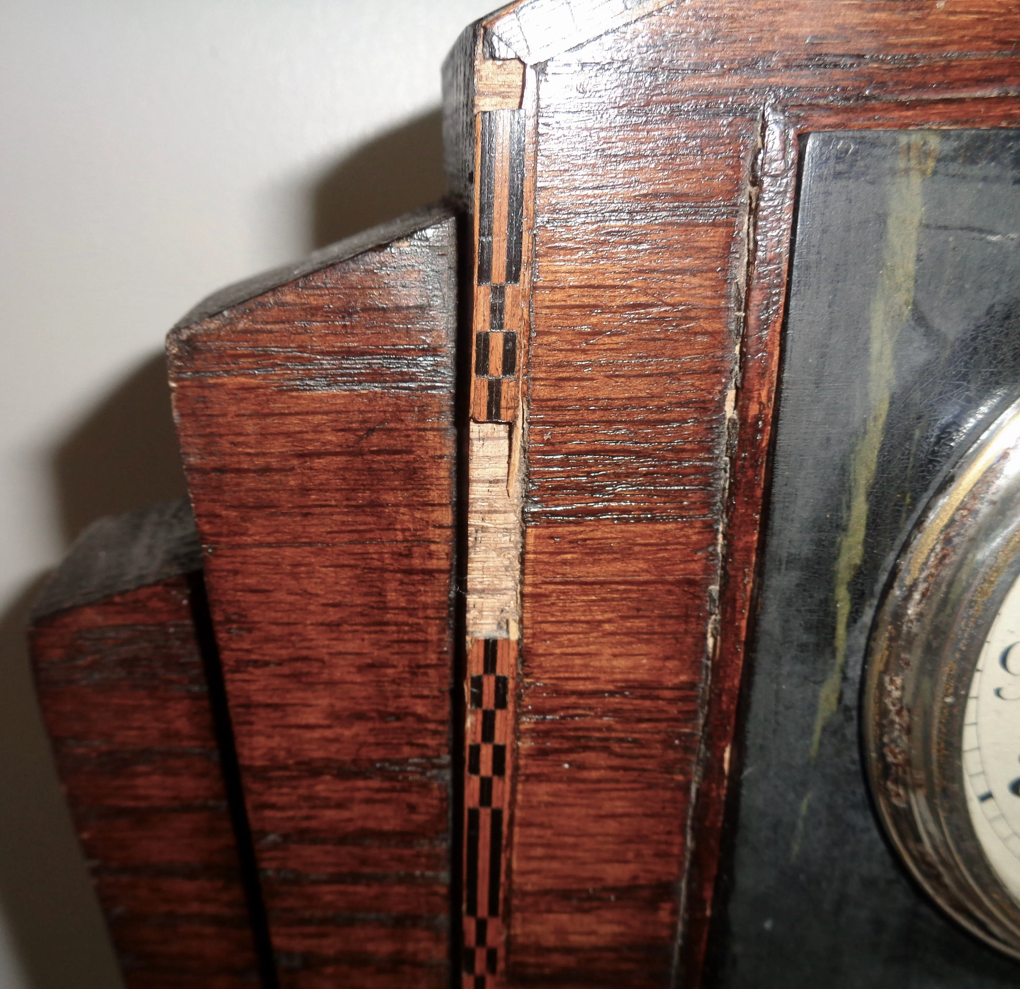 Vintage Art Deco Wood Mounted Rands 8 Day Swiss Mantelpiece Clock