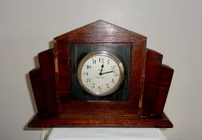 Vintage Art Deco Wood Mounted Rands 8 Day Swiss Mantelpiece Clock