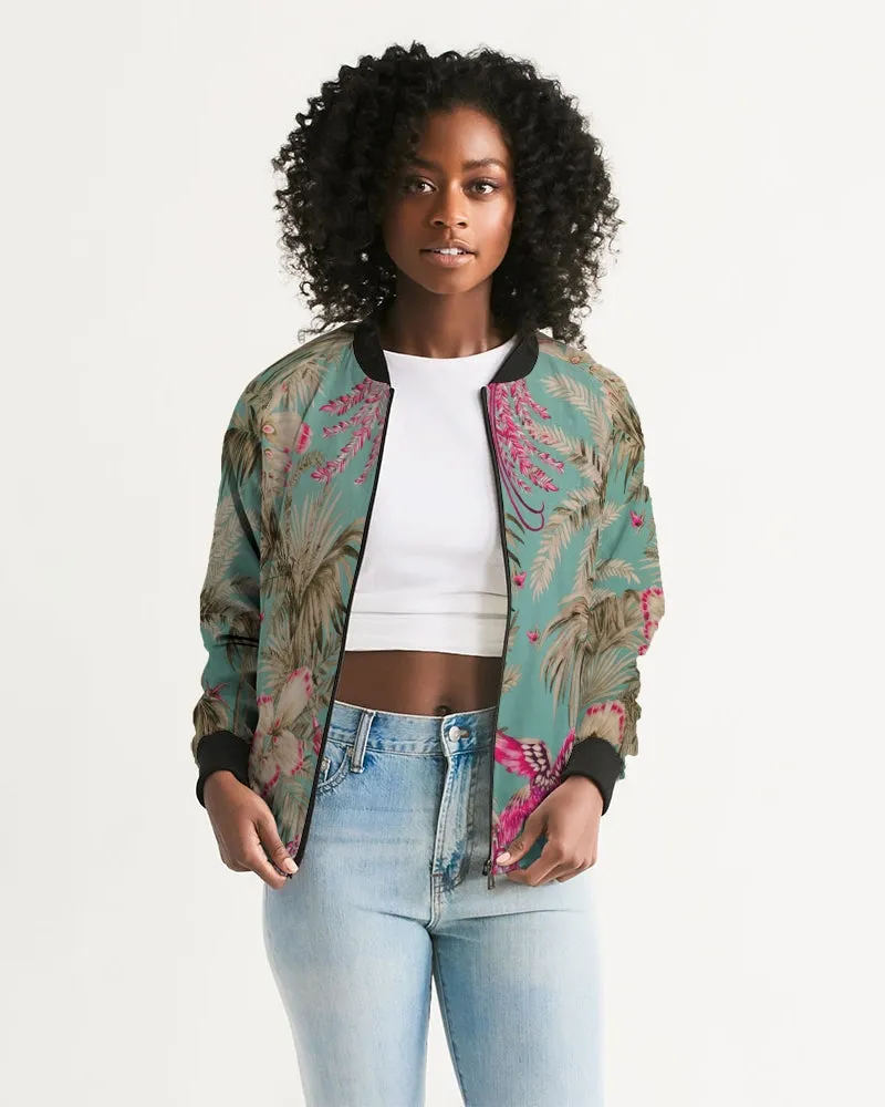 Vintage Bird & Tropical Palm Women's Bomber Jacket