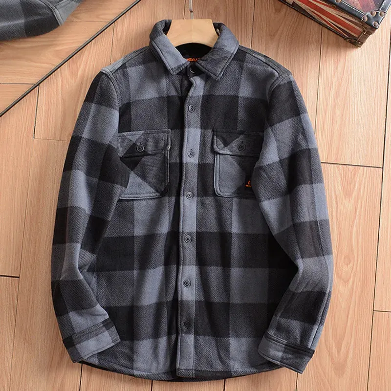 Wiaofellas  -  Americans Style Men's Winter Sherpa Fleece Lined Flannel Shirt Jacket Workwear Warm Button Up Plaid Shirt Jacket Male Clothing