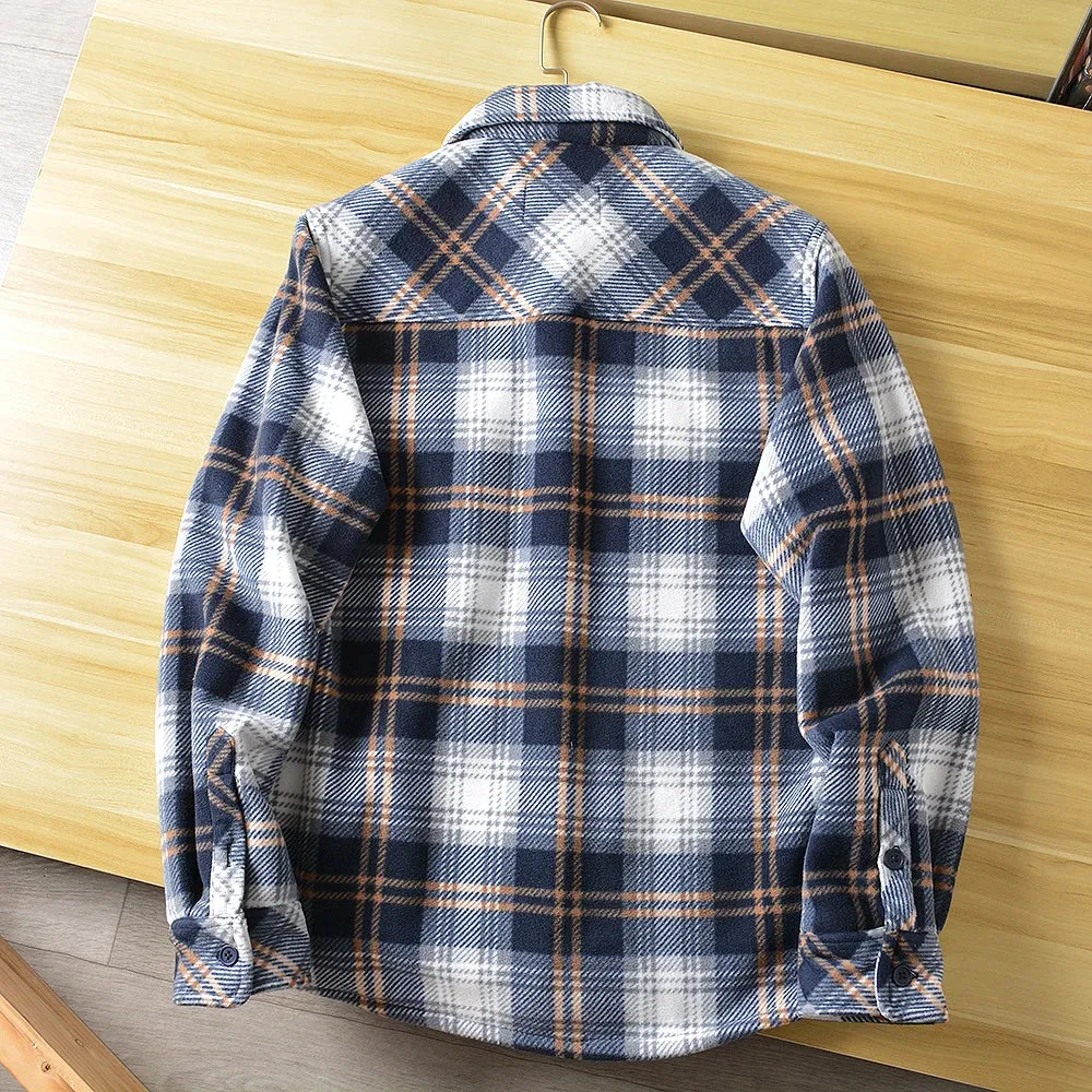 Wiaofellas  -  Americans Style Men's Winter Sherpa Fleece Lined Flannel Shirt Jacket Workwear Warm Button Up Plaid Shirt Jacket Male Clothing