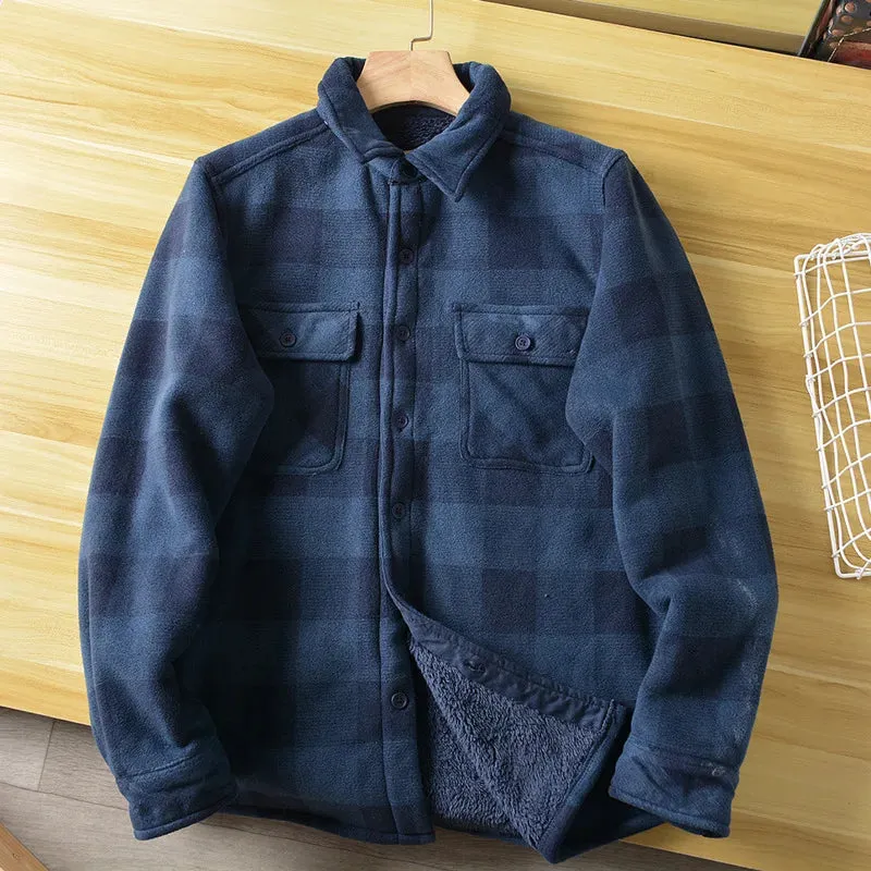 Wiaofellas  -  Americans Style Men's Winter Sherpa Fleece Lined Flannel Shirt Jacket Workwear Warm Button Up Plaid Shirt Jacket Male Clothing