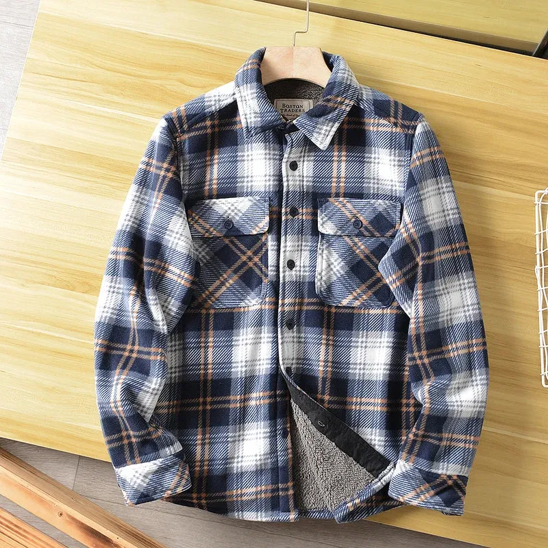 Wiaofellas  -  Americans Style Men's Winter Sherpa Fleece Lined Flannel Shirt Jacket Workwear Warm Button Up Plaid Shirt Jacket Male Clothing