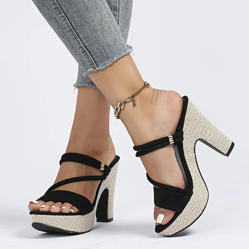 Women's Chunky Heeled Sandals, Open Toe Slip On Platform High Heels, All-Match Slingback Sandals