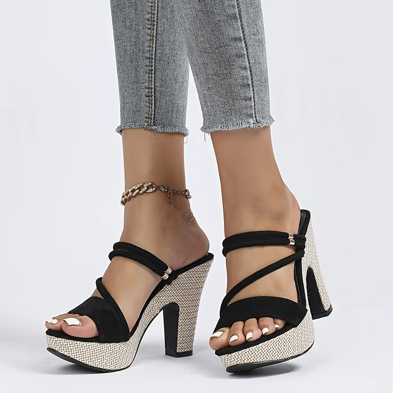 Women's Chunky Heeled Sandals, Open Toe Slip On Platform High Heels, All-Match Slingback Sandals