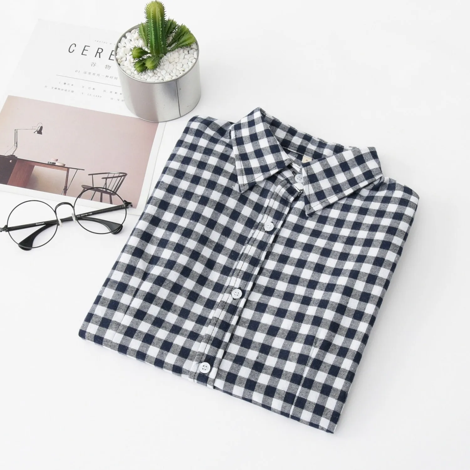 Women's Long Sleeve Flannel Blouse / Shirt