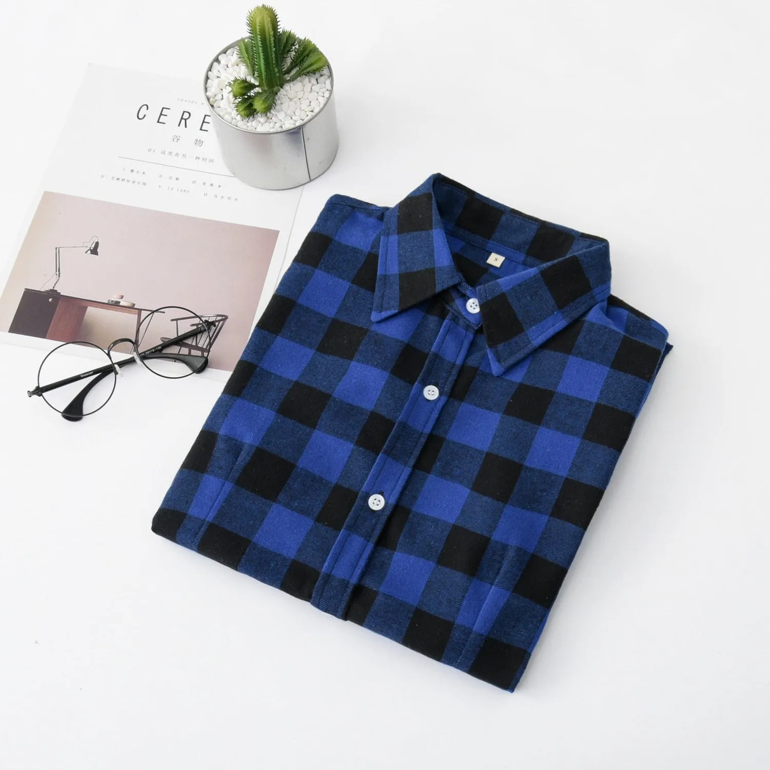 Women's Long Sleeve Flannel Blouse / Shirt