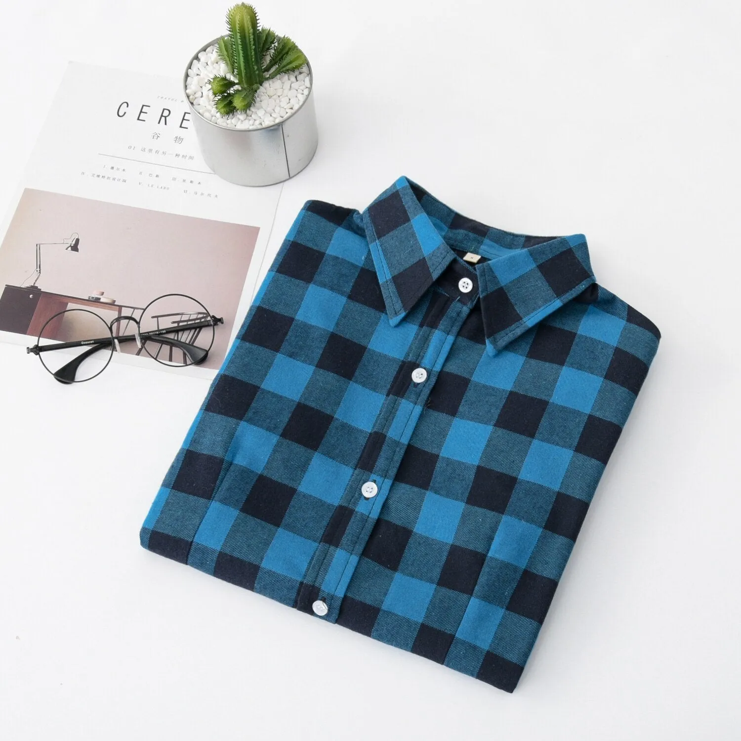 Women's Long Sleeve Flannel Blouse / Shirt