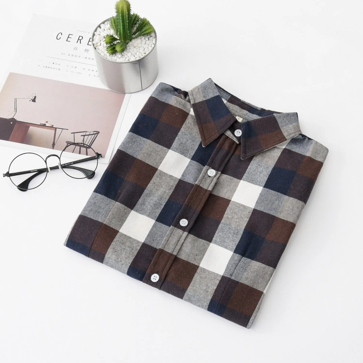 Women's Long Sleeve Flannel Blouse / Shirt