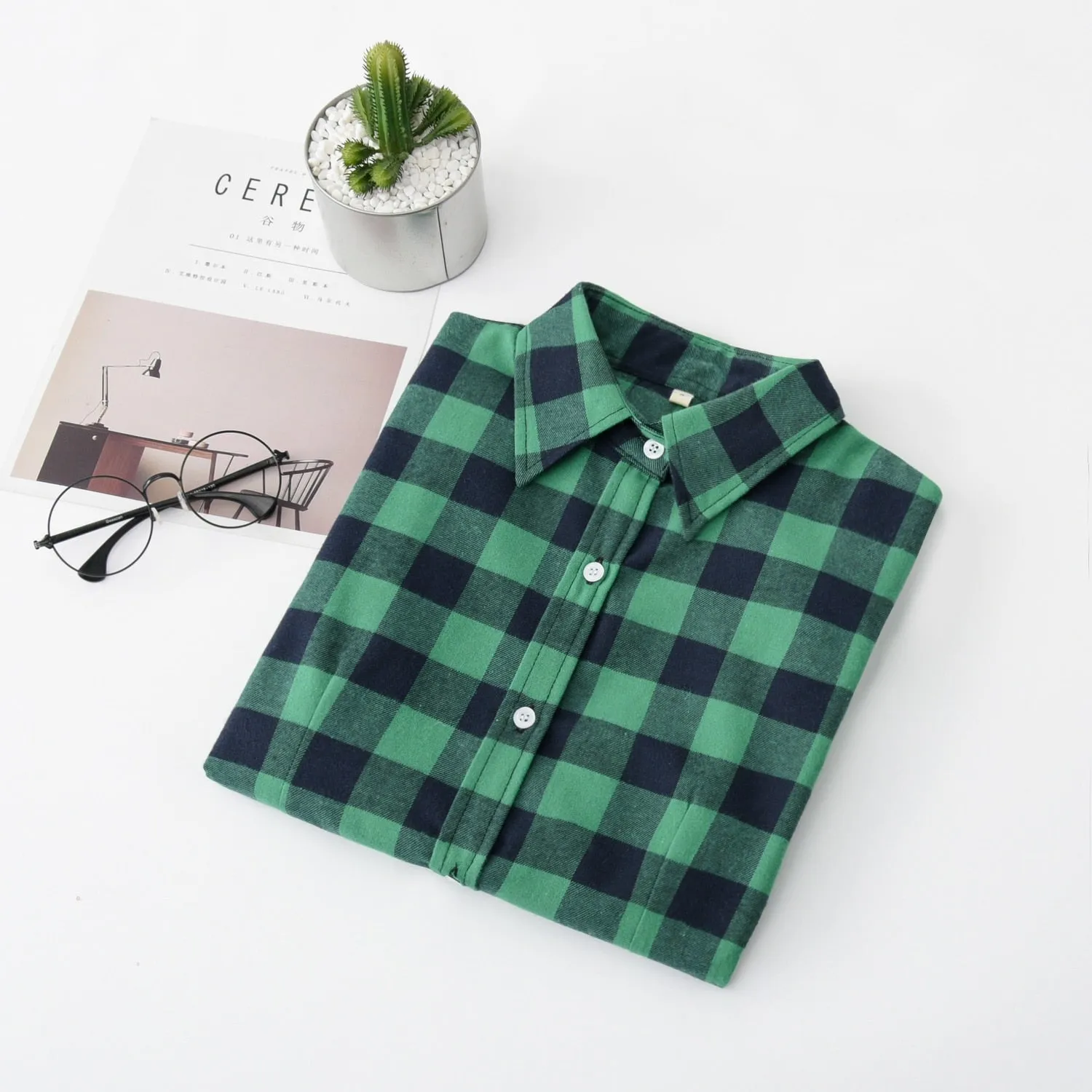 Women's Long Sleeve Flannel Blouse / Shirt