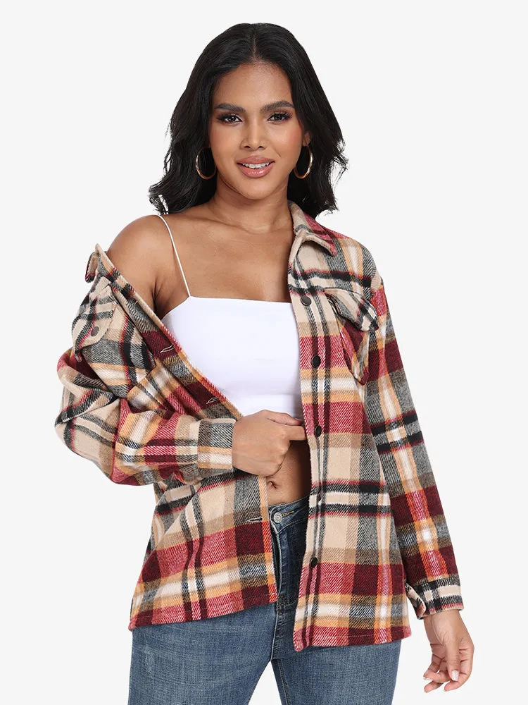 Women's Spring/Fall Plaid Shirt Flannel Coat