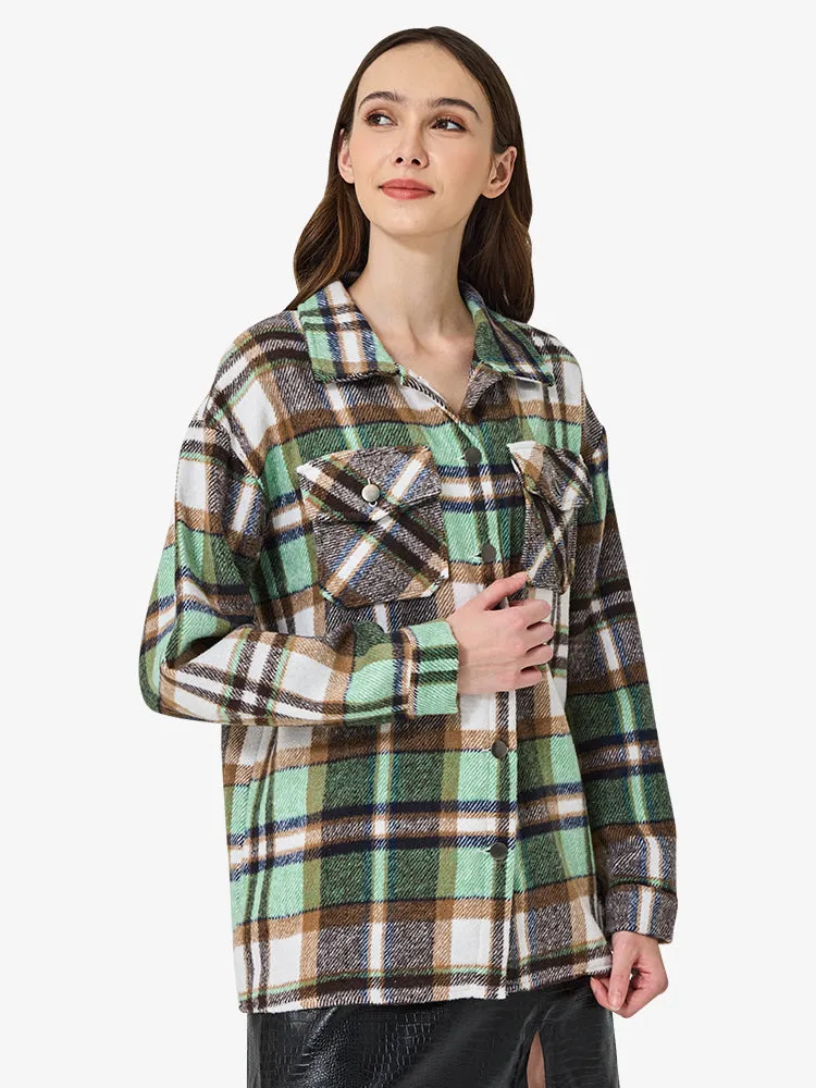 Women's Spring/Fall Plaid Shirt Flannel Coat