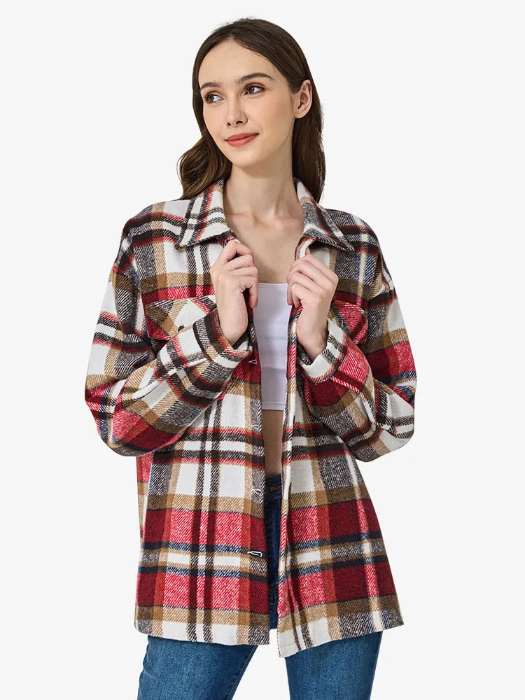 Women's Spring/Fall Plaid Shirt Flannel Coat