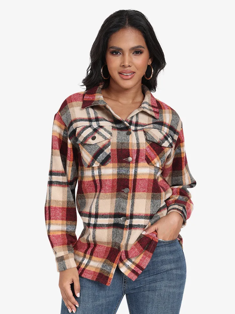 Women's Spring/Fall Plaid Shirt Flannel Coat