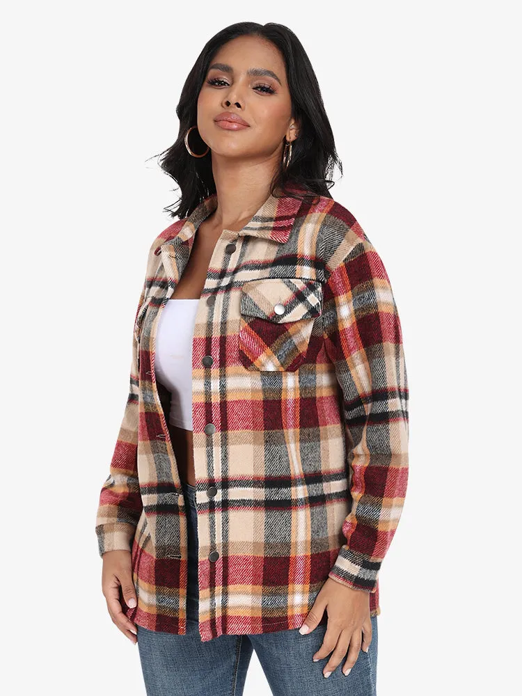 Women's Spring/Fall Plaid Shirt Flannel Coat