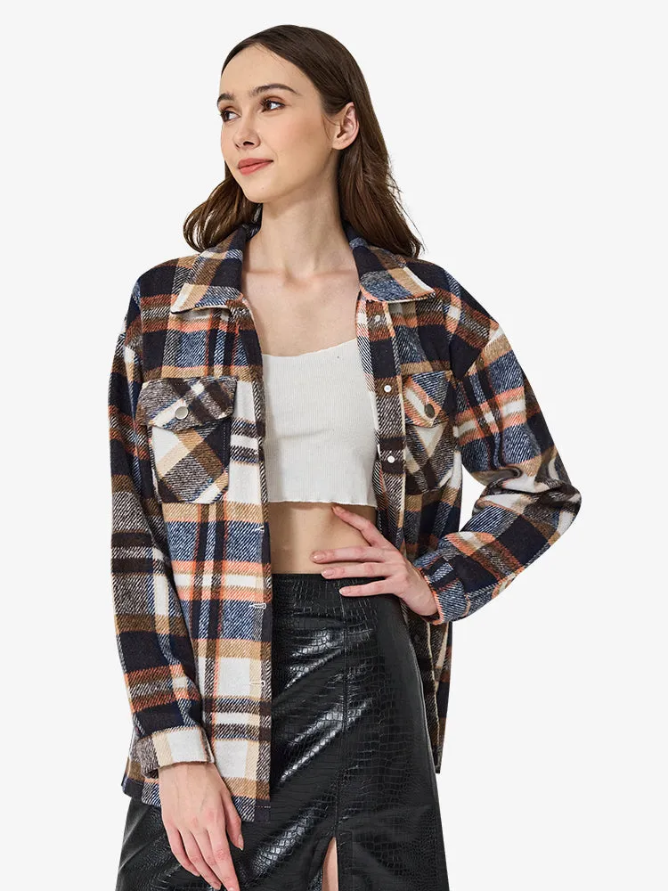 Women's Spring/Fall Plaid Shirt Flannel Coat