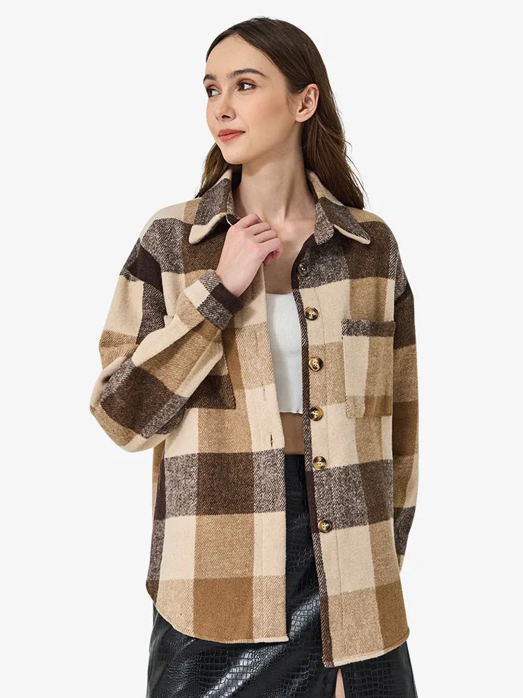 Women's Spring/Fall Plaid Shirt Flannel Coat