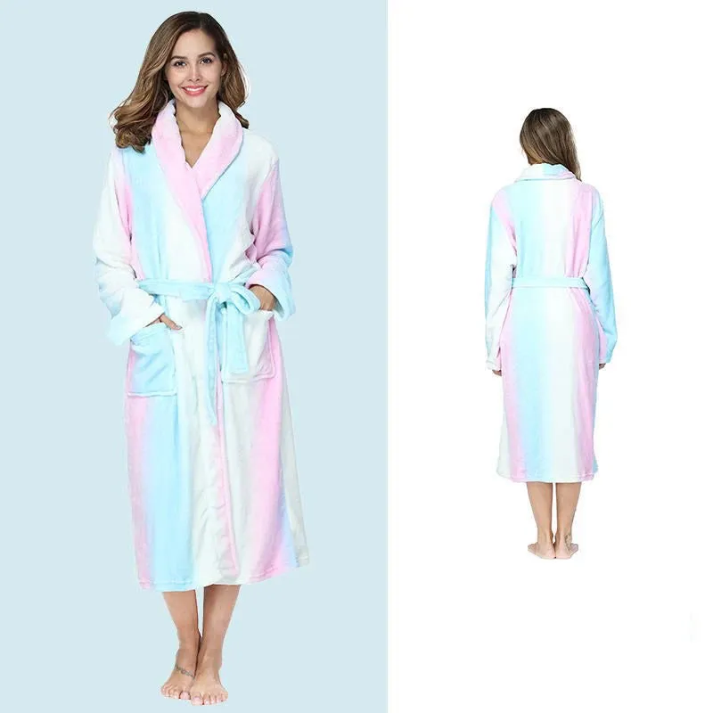 Women's Winter Mid-Calf Long Sleeve Robe in Polyester Coral Fleece, Print Pattern