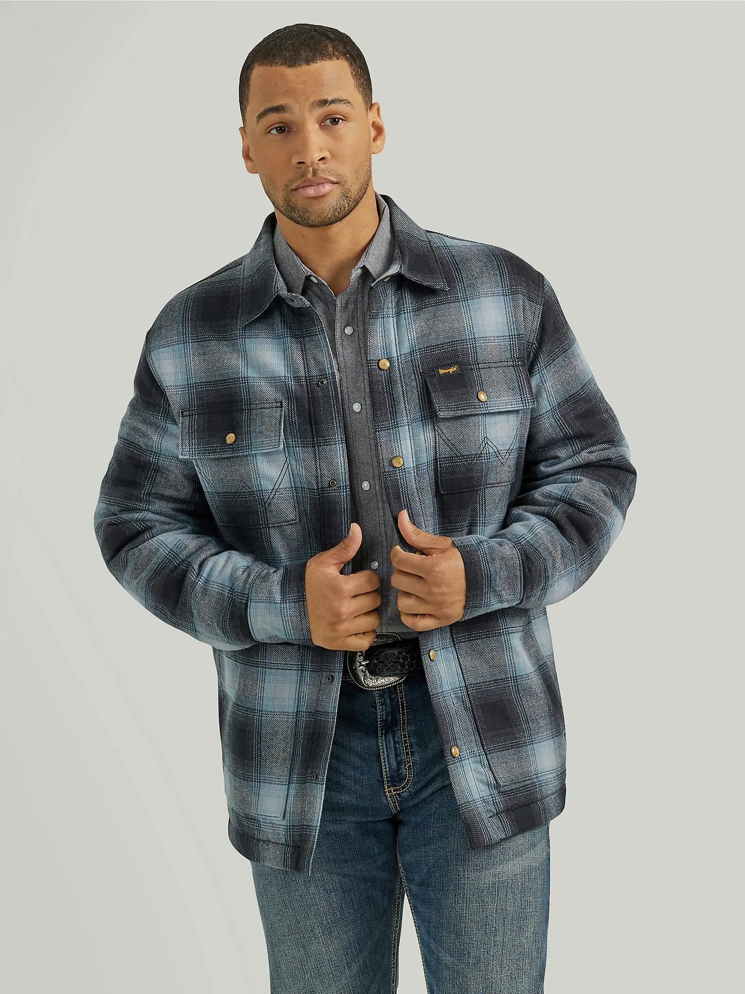 Wrangler Men's Sherpa Lined Flannel Shirt Jacket - Mid-State - 112353407